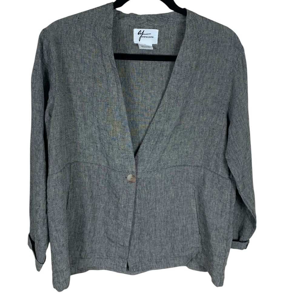 LAST CHANCE! Andrea Jovine Gray Linen Long Sleeve One Button Blazer Size S
